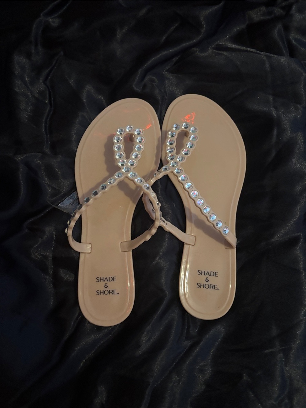 Shade & Shore Nude Jeweled T-Strap Women's Sandals